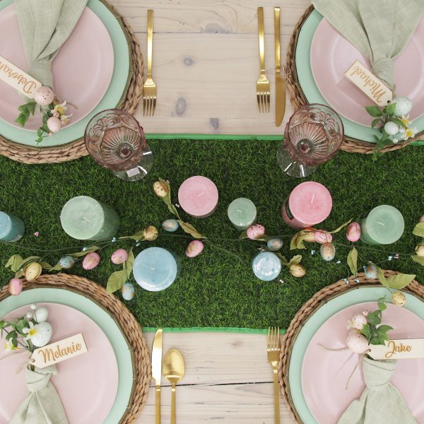 Easter Table Faux Grass Table Runner Pastel Speckled Egg Easter Garland
