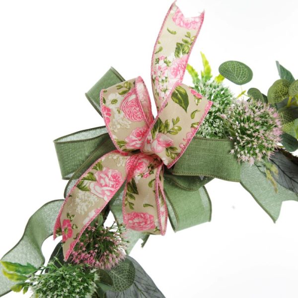 Ribbons detail in Moss Green Native Floral Wreath