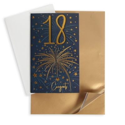 18th Birthday Card and Wrap Blue and Gold Fireworks