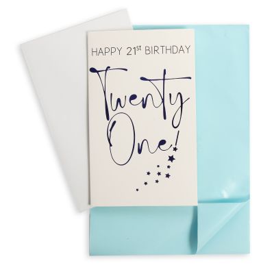 21st Birthday Card and Wrap Blue Words