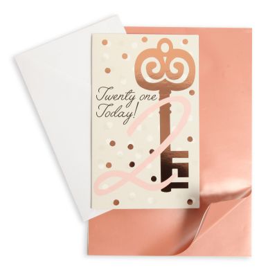 21st Birthday Card and Wrap Rose Gold Key
