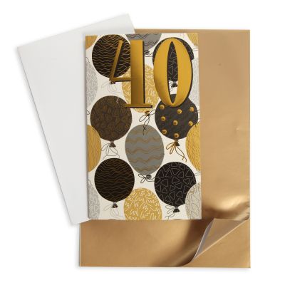 40th Birthday Card and Wrap Gold Balloons