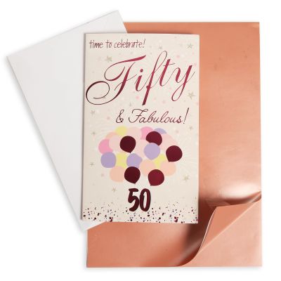 50th Birthday Card and Wrap Fabulous Rose Gold