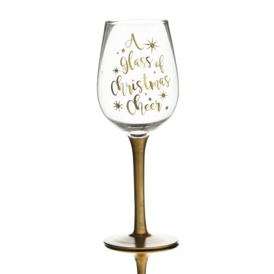 Personalised 'A Glass of Christmas Cheer' Christmas Wine Glass - Gold Stem