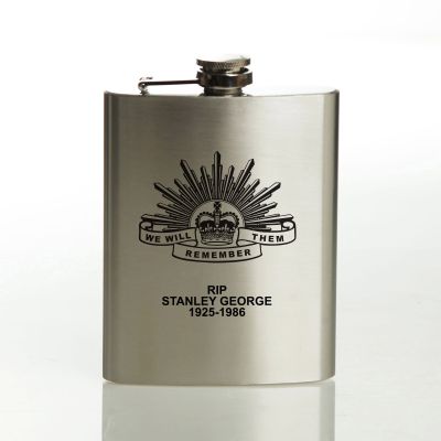 ANZAC Tribute Memorial We Will Remember Them Stainless Steel Hip Flask