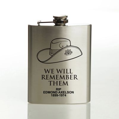 ANZAC Tribute Memorial Slouch Hat Stainless Steel Hip Flask