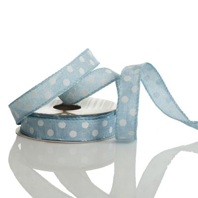 Baby Blue Wire Edge Ribbon with Spots - 2.5cm