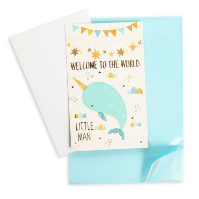 Baby Boy Card and Wrap Little Man Blue