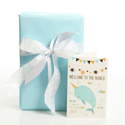 Baby Boy Card and Wrap Little Man Blue