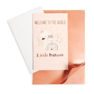 Baby Girl Card and Wrap Little Princess Rose Gold