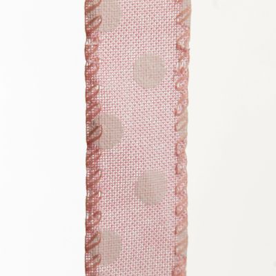 Baby Pink Wire Edge Ribbon with Spots - 2.5cm