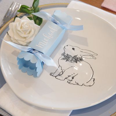 Engraved Large White Rabbit Easter Plate 