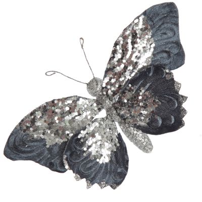 Blue Butterfly Clip with Silver Sequins