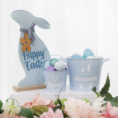 Personalised Pastel Blue Felt Bunny Ornament with name (right facing)
