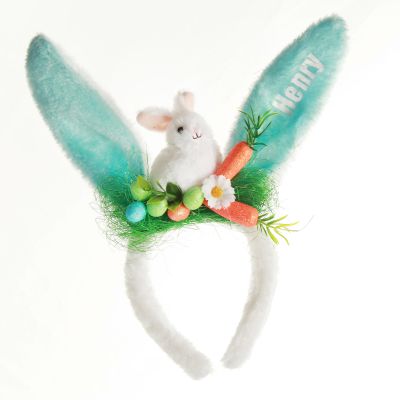 Personalised Blue Fluffy Bunny Ears Easter Headband