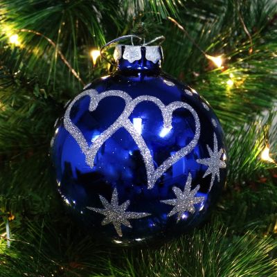 Blue Love Hearts Christmas Bauble