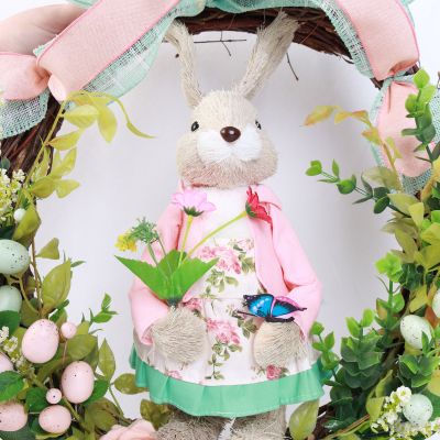 Bright Easter Pink Ms Bunny Floral Wreath