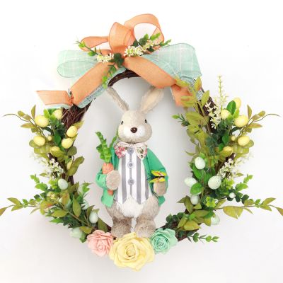 Bright Easter Mint Green Mr Bunny Floral Wreath