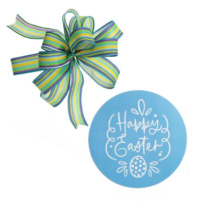 Bright Blue Stripe Happy Easter Plaque and Bow Set