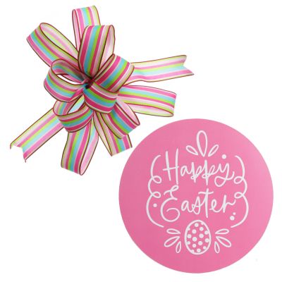 Bright Pink Stripe Happy Easter Plaque and Bow Set