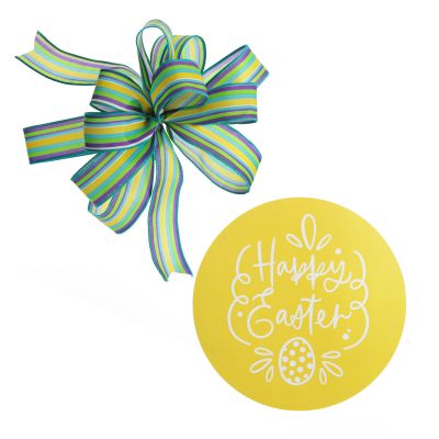 Bright Yellow Stripe Happy Easter Plaque and Bow Set