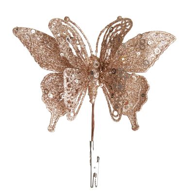 Champagne Glitter and Sequin Butterfly Clip