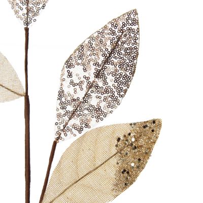 Champagne Mixed Leaf Burlap Sequin Spray
