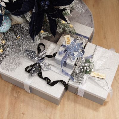 Three Assorted Silver and Blue Braid and Glitter Christmas Ribbons