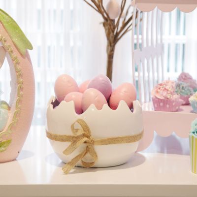 Large Cracked Easter Egg Treat Bowl with Jute Bow