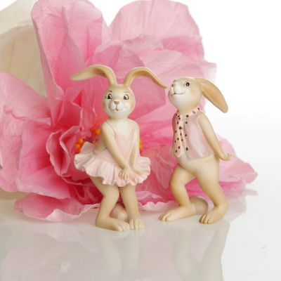 Cute Girl Bunny Rabbit Figurine in Pink Ballerina Dress