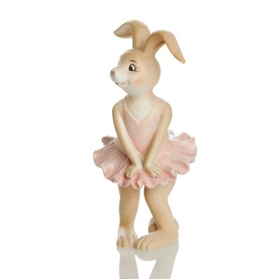 Cute Girl Bunny Rabbit Figurine in Pink Ballerina Dress
