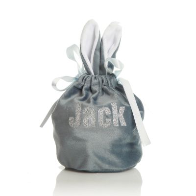 Personalised Cute Blue Velvet Bunny Ear Easter Bag
