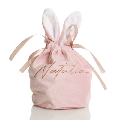 Personalised Cute Pink Velvet Bunny Ear Easter Bag