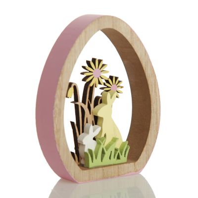 Cutout Wood Egg Decoration with Bunny Scene