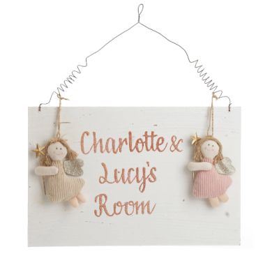 Personalised Large Angel Sisters Room Plaque