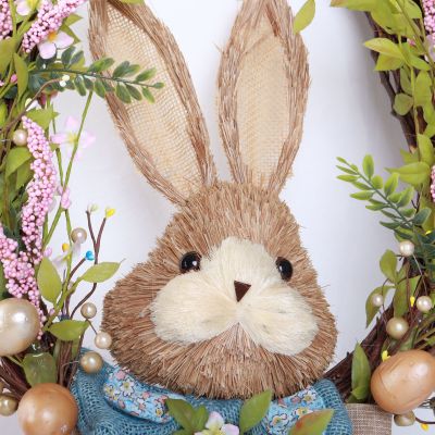 Blue Easter Bunny Head Oval Floral Wreath