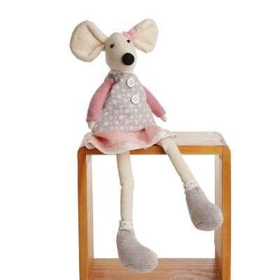 Fabric Mouse Shelf Sitter in Pink and Grey Dress