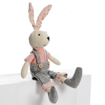 Fabric Sitting Boy Bunny in Overalls