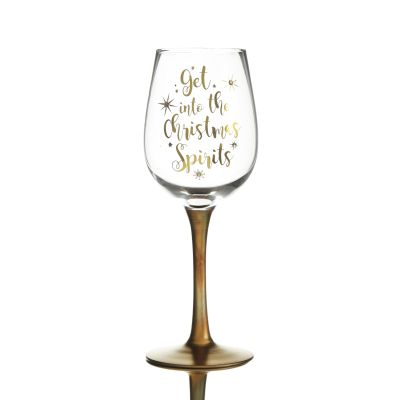 Personalised 'Get into the Christmas Spirits' Wine Glass - Gold Stem