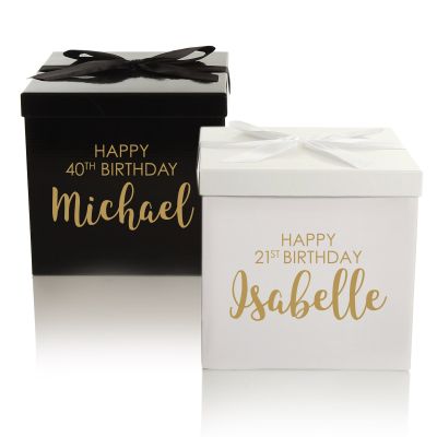 Personalised White & Black Gift Box with Bow - Birthday