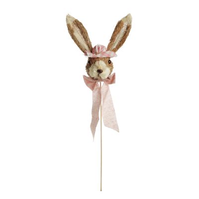 Straw Bunny Head Pick with Pink Bonnet