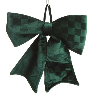 Green Checked Padded Velour Bow