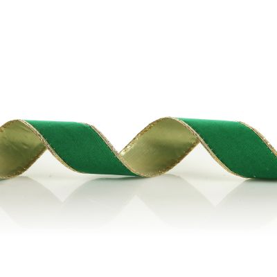 Green Velvet Gold Trim Wired Ribbon - 2.5cm