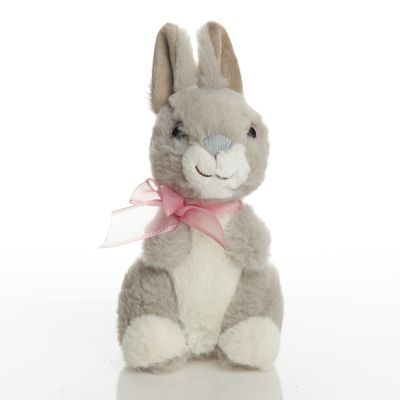 Grey Plush Bunny Pink Bow