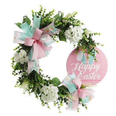 Pretty Pink Gingham Bunny Ears Easter Plaque and Bow Set