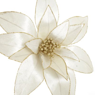 Ivory Lily Flower Stem with Gold Glitter Trim 