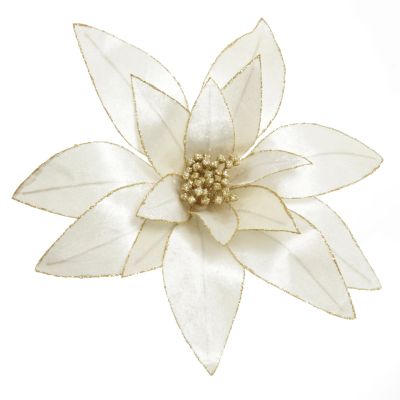 Ivory Lily Flower Stem with Gold Glitter Trim 