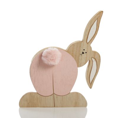 Large Natural and Pink Wooden Bunny Bum Ornament