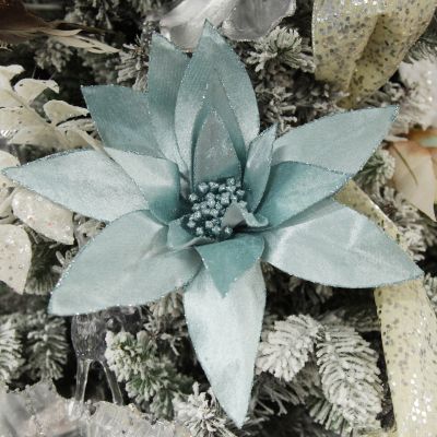 Light Blue Lily Flower Stem with Glitter Trim 