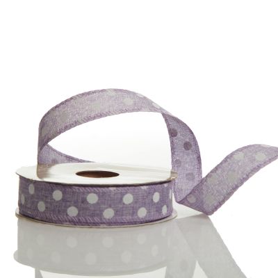 Lilac Wire Edge Ribbon with Spots - 2.5cm